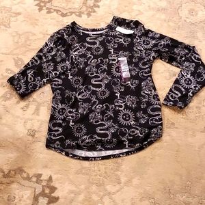 New Boundries,crew rib top,xxl,nwt, black with creme markings